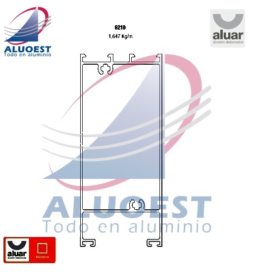 Perfil Aluar 6219 - Zócalo de hoja puerta de rebatir - Aluoest