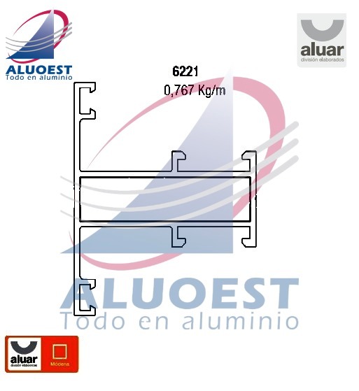 Perfil Aluar 6221 - Travesaño paño fijo 58 mm - Aluoest