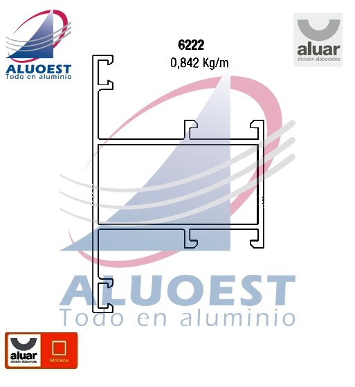 Perfil Aluar 6222 - Travesaño paño fijo 68 mm - Aluoest