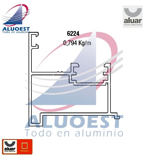 Perfil Aluar 6224 - Encuentro central de 2 hojas - Aluoest