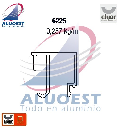 Perfil Aluar 6225 - Contravidrio de 22 mm - Aluoest