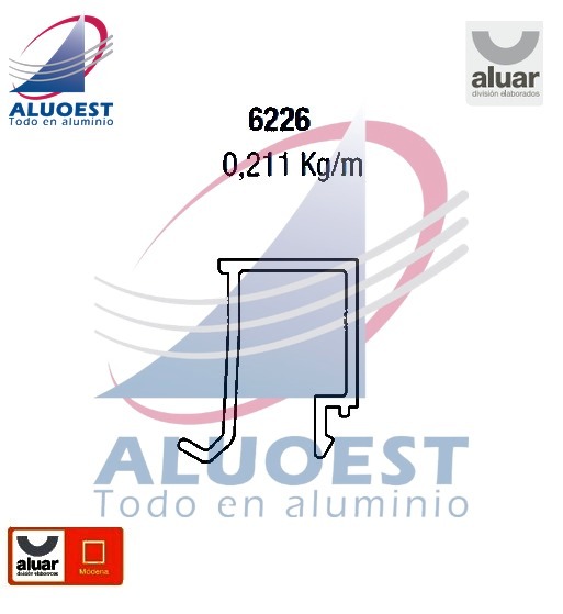 Perfil Aluar 6226 línea Módena - Contravidrio de 15 mm - Aluoest