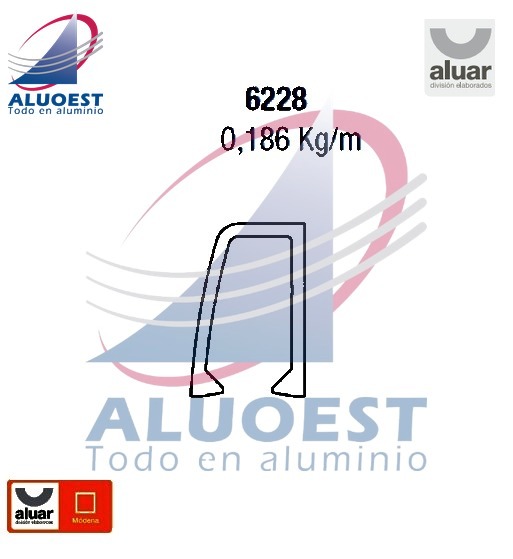Perfil Aluar 6228 línea Módena - Tope mosquitero ventana y puerta corrediza - Aluoest
