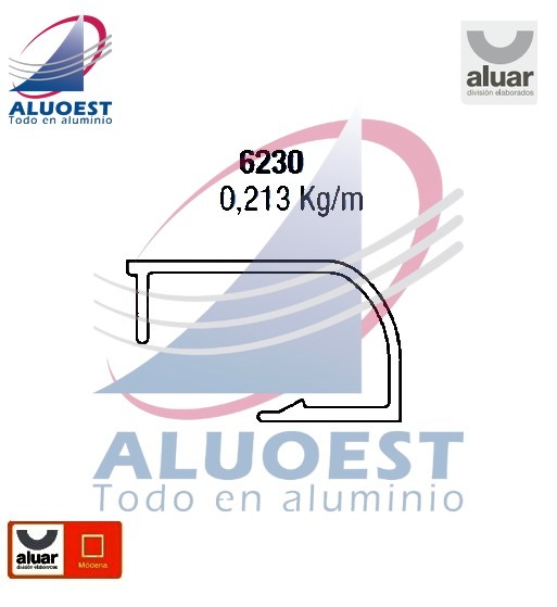 Perfil Aluar 6230 línea Módena - Contravidrio curvo 29 mm - Aluoest