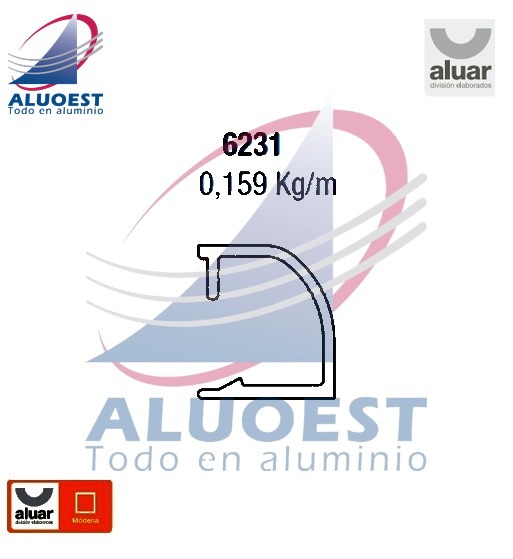 Perfil Aluar 6231 línea Módena - Contravidrio curvo 15 mm - Aluoest