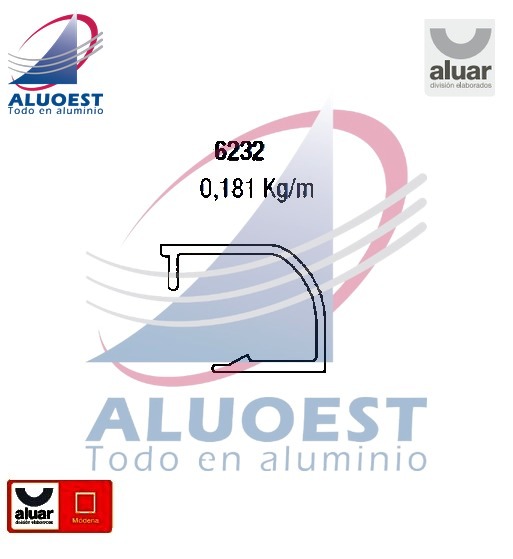 Perfil Aluar 6232 - Contravidrio curvo 22 mm - Aluoest