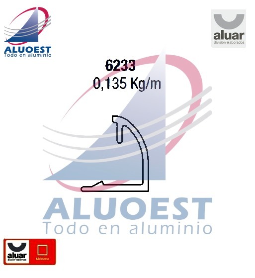 Perfil Aluar 6233 - Contravidrio curvo 8 mm - Aluoest