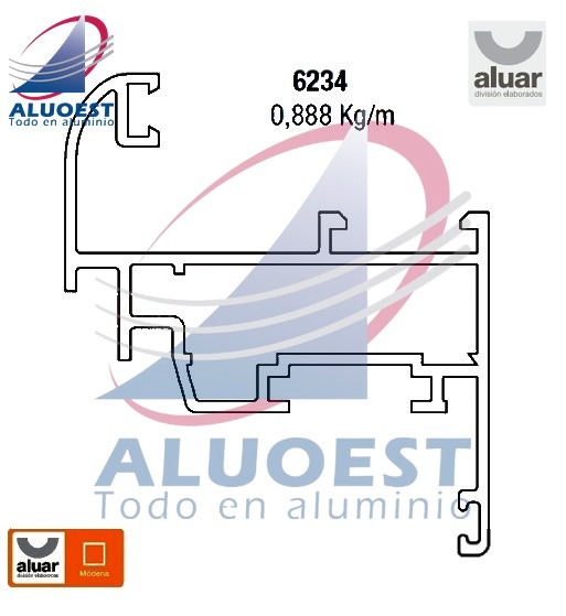 Perfil Aluar 6234 línea Módena - Hoja curva ventana de abrir con cámara compensadora - Aluoest