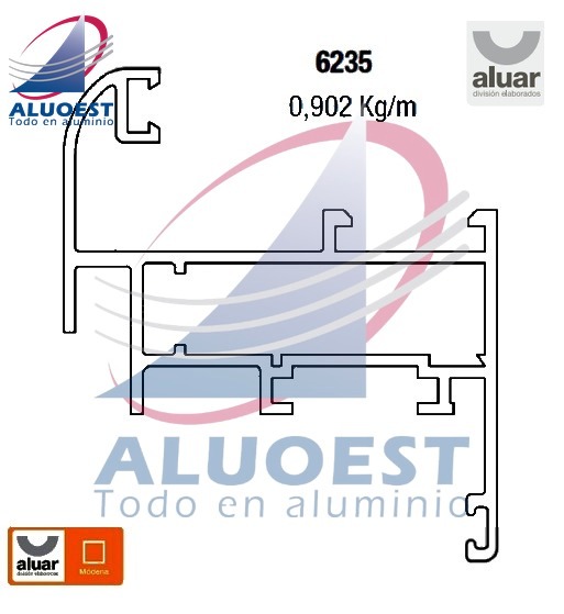 Perfil Aluar 6235 línea Módena - Hoja curva ventana de abrir dc/banderola - Aluoest