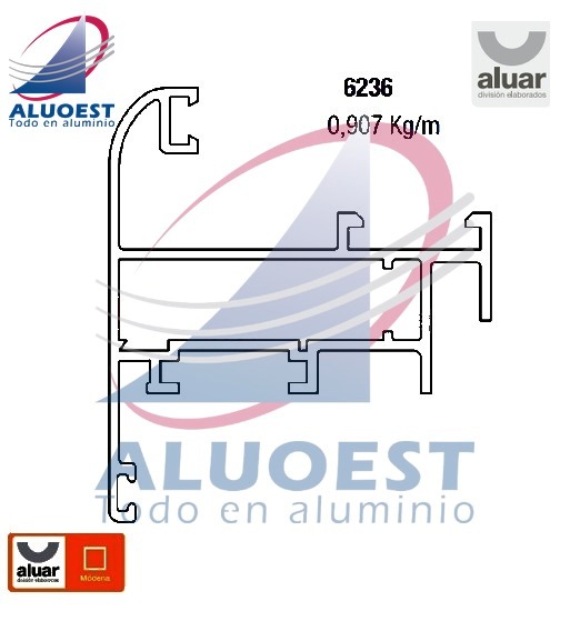 Perfil Aluar 6236 línea Módena - Hoja curva ventiluz - Aluoest
