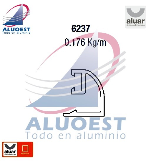 Perfil Aluar 6237 línea Módena - Contravidrio curvo exterior puerta de rebatir - Aluoest