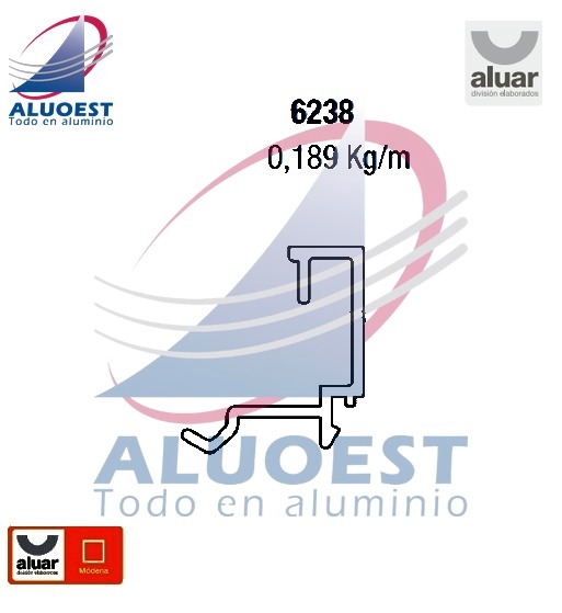 Perfil Aluar 6238 - Contravidrio 8 mm - Aluoest