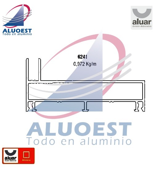 Perfil Aluar 6241 línea Módena - Jamba marco de 3 guías ventana y puerta corrediza - Aluoest