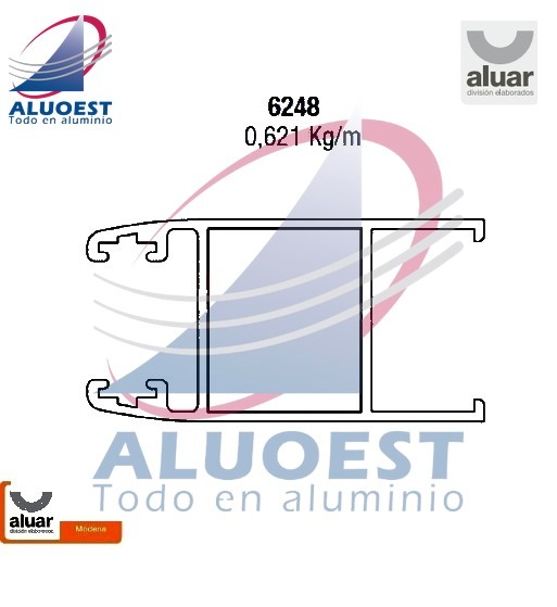 Perfil Aluar 6248 línea Módena - Parante lateral hoja DVH ventana y puerta corrediza - Aluoest