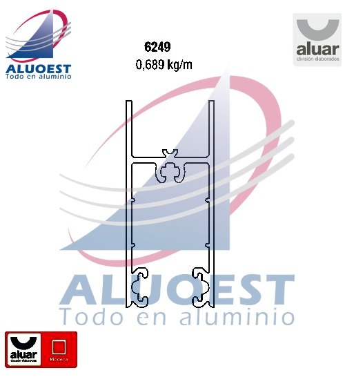Perfil Aluar 6249 línea Módena - Zócalo y cabezal hoja DVH ventana y puerta corrediza - Aluoest