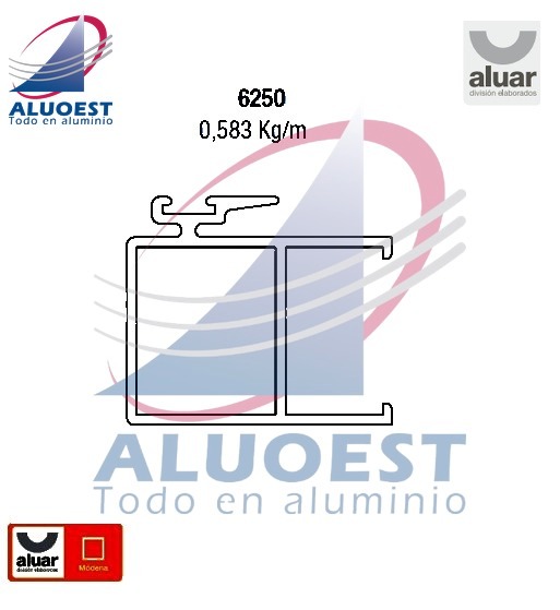 Perfil Aluar 6250 línea Módena - Parante central hoja DVH ventana y puerta corrediza - Aluoest