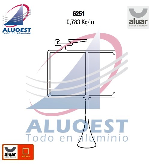 Perfil Aluar 6251 línea Módena - Parante central con tirador hoja DVH puerta corrediza - Aluoest