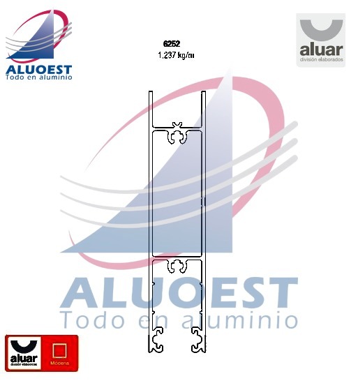 Perfil Aluar 6252 línea Módena - Zócalo alto hoja DVH puerta corrediza - Aluoest