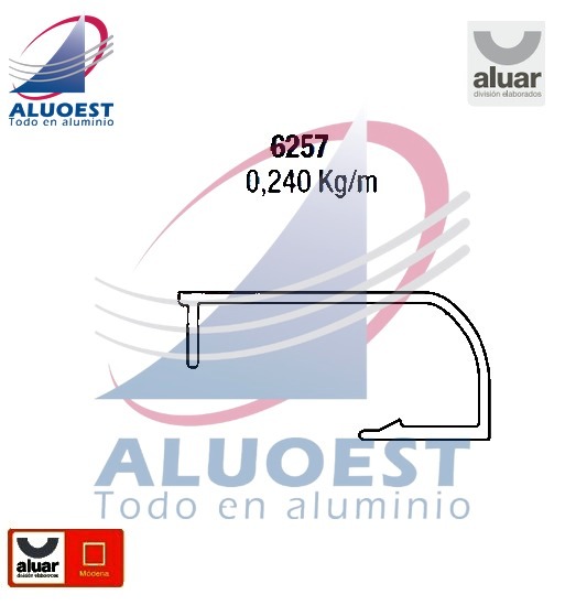Perfil Aluar 6257 línea Módena - Contravidrio curvo 36 mm - Aluoest