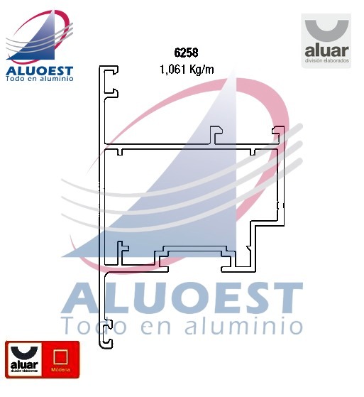 Perfil Aluar 6258 - Hoja borde recto ventana desplazable - Aluoest