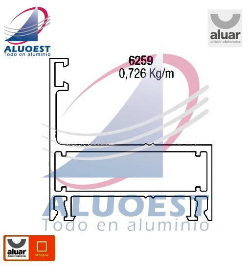 Perfil Aluar 6259 línea Módena - Marco ventana desplazable - Aluoest