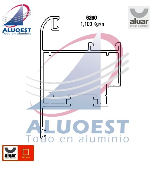Perfil Aluar 6260 línea Módena - Hoja ventana desplazable curva - Aluoest