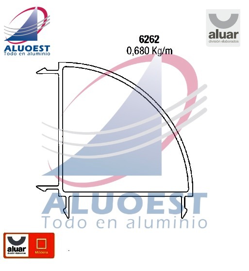 Perfil Aluar 6262 línea Módena - Perfil de acople a 90° - Aluoest