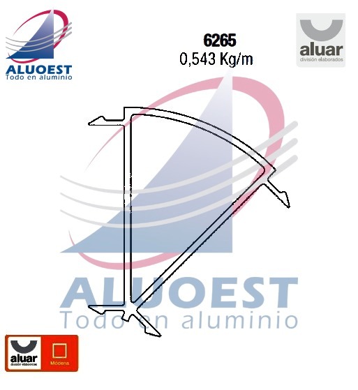 Perfil Aluar 6265 línea Módena - Perfil de acople a 135° - Aluoest