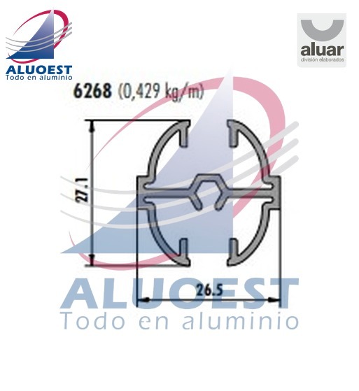 Perfil Aluar 6268 - Travesaño vidrio repartido ventana y puerta corrediza - Aluoest