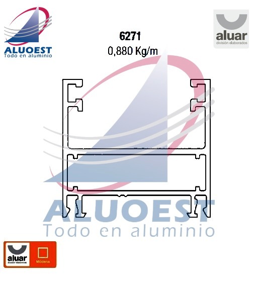 Perfil Aluar 6271 línea Módena - Marco puerta vaivén - Aluoest