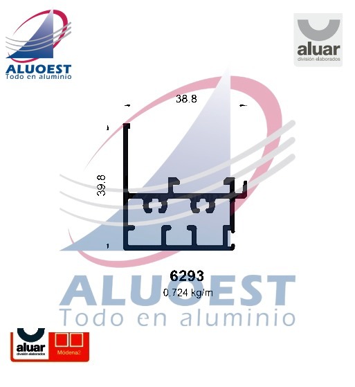 Perfil Aluar 6293 línea Módena 2 - Parante central externo vent. guillotina - Aluoest