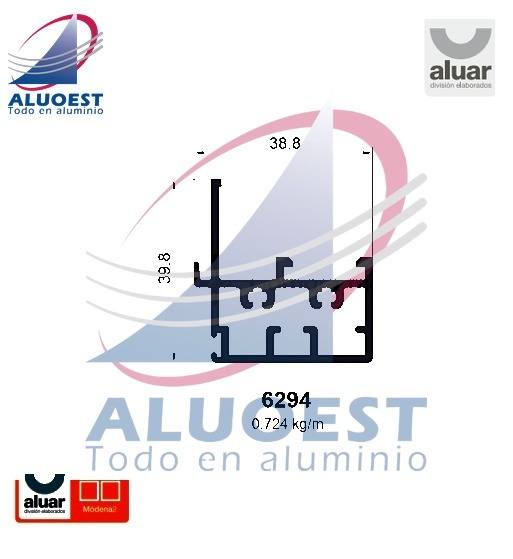 Perfil Aluar 6294 línea Módena 2 - Parante central interno vent. guillotina - Aluoest