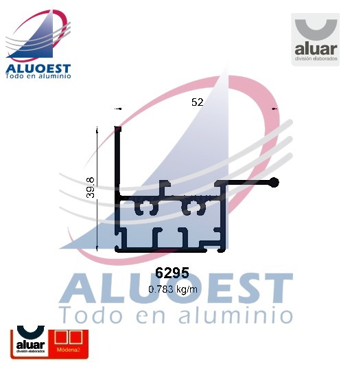 Perfil Aluar 6295 línea Módena 2 - Zócalo y cabezal de hoja vent. guillotina - Aluoest