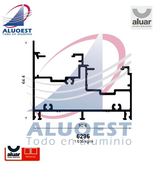 Perfil Aluar 6296 línea Módena 2 - Jamba de marco ventana guillotina - Aluoest