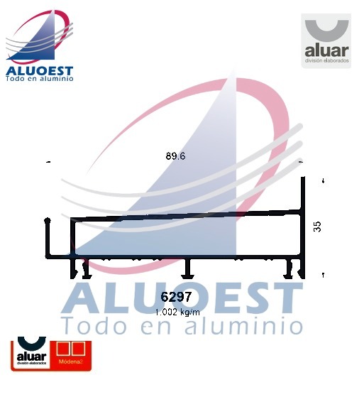 Perfil Aluar 6297 línea Módena 2 - Umbral de marco ventana guillotina - Aluoest