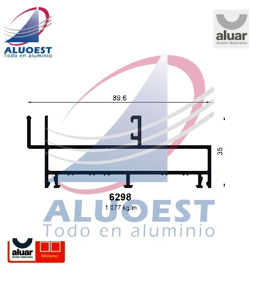 Perfil Aluar 6298 línea Módena 2 - Dintel de marco ventana guillotina - Aluoest