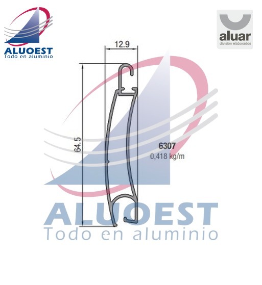 Perfil Aluar 6307 - Tablilla cortina de enrollar común - Aluoest