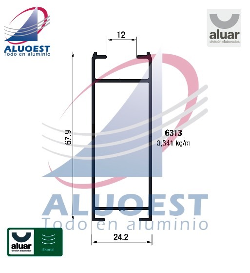Perfil Aluar 6313 línea Ekonal - Herrero - Hoja puerta de rebatir 25 mm - Aluoest