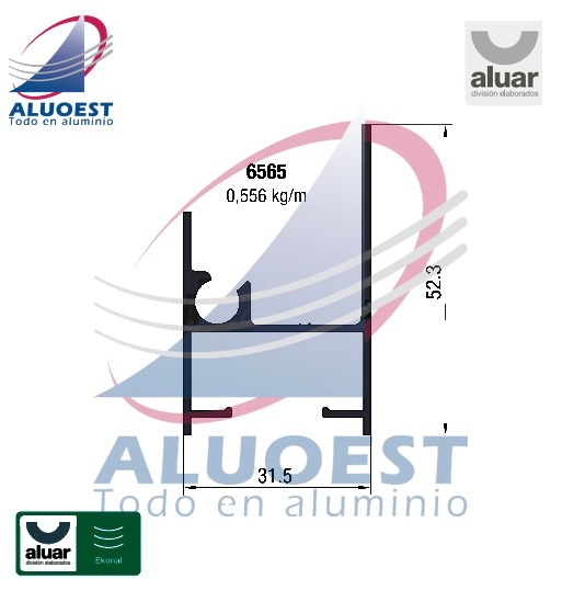 Perfil Aluar 6565 línea Ekonal - Herrero - Marco 32 mm banderola / ventiluz - Aluoest