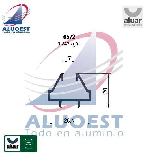 Perfil Aluar 6572 línea Ekonal - Herrero - Marco perimetral vidrio repartido - Aluoest