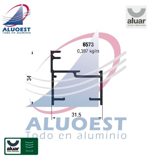 Perfil Aluar 6573 línea Ekonal - Herrero - Marco 32 mm paño fijo - Aluoest