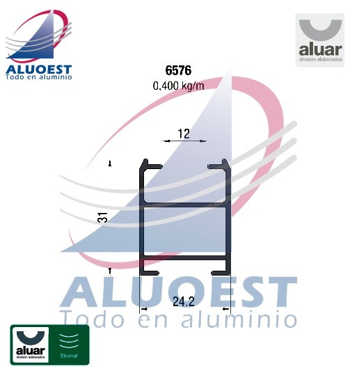 Perfil Aluar 6576 línea Ekonal - Herrero - Hoja postigón de rebatir - Aluoest