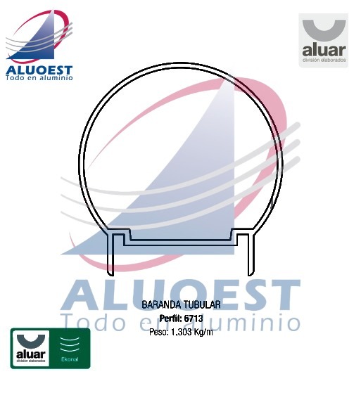 Perfil Aluar 6713 - Pasamanos redondo baranda balcón parante 40 mm - Aluoest