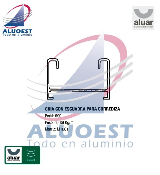 Perfil Aluar 690 línea Ekonal - Herrero - Marco simple corrediza (M-1861) - Aluoest