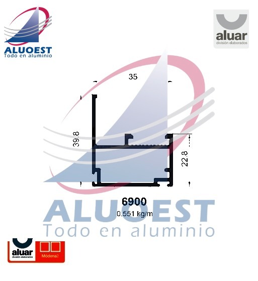 Perfil Aluar 6900 línea Módena 2 - Tapa de resortes ventana guillotina - Aluoest