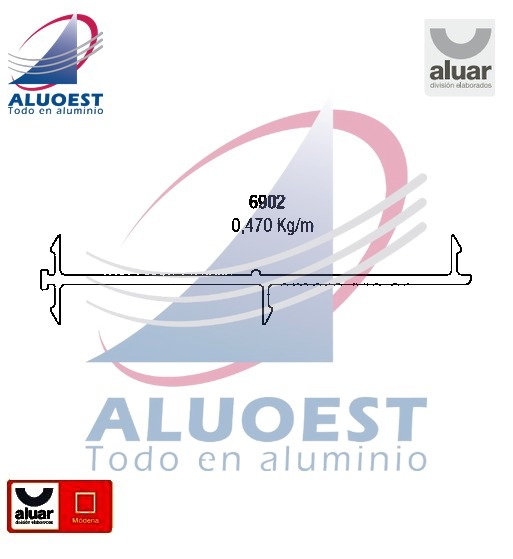 Perfil Aluar 6902 línea Módena - Acople de 45 mm a marco de 80 mm - Aluoest