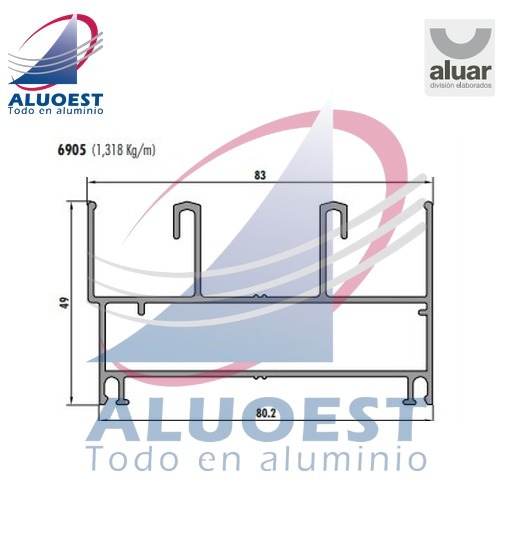 Perfil Aluar 6905 línea Módena - Marco 80 mm ventana y puerta corrediza a 45º - Aluoest