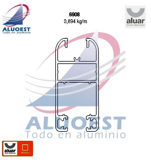 Perfil Aluar 6908 línea Módena - Hoja corrediza corte 45º p/vidrio simple - Aluoest