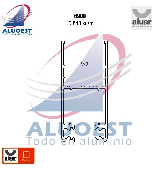Perfil Aluar 6909 línea Módena - Hoja corrediza corte 45º DVH - Aluoest