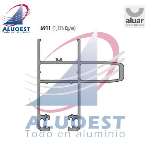 Perfil Aluar 6911 línea Módena - Parante central ref. DVH corrediza corte 45º - Aluoest